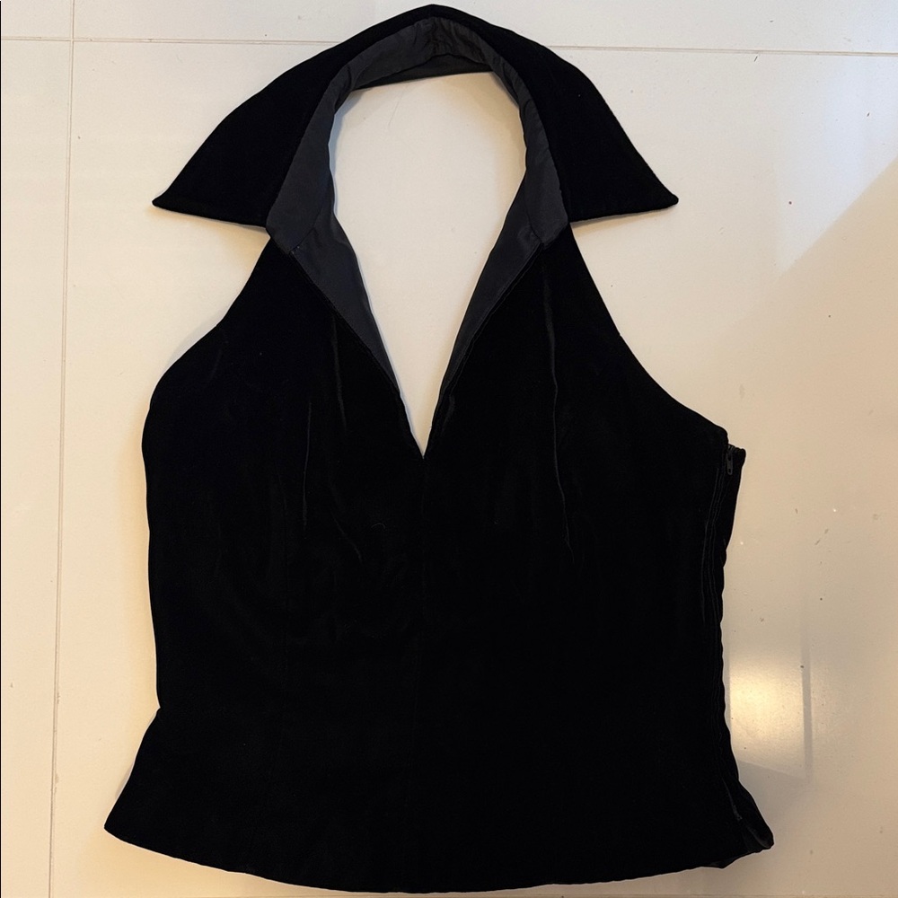 Carmen Marc Valvo Black Halter Blouse